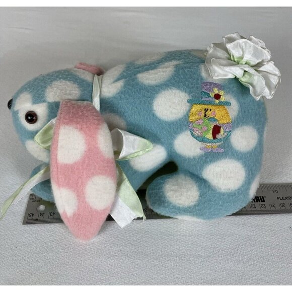 Easter Bunny Plush Polka Dots Colorful Embroidered Egg Bow Blue Green Pink Stuff - Picture 8 of 8